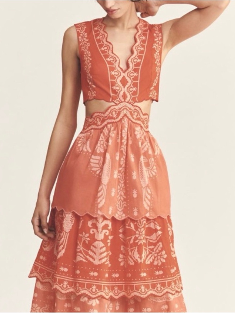 FARM Rio Coral Embroidered Midi Cotton Dress - Picture 8 of 13